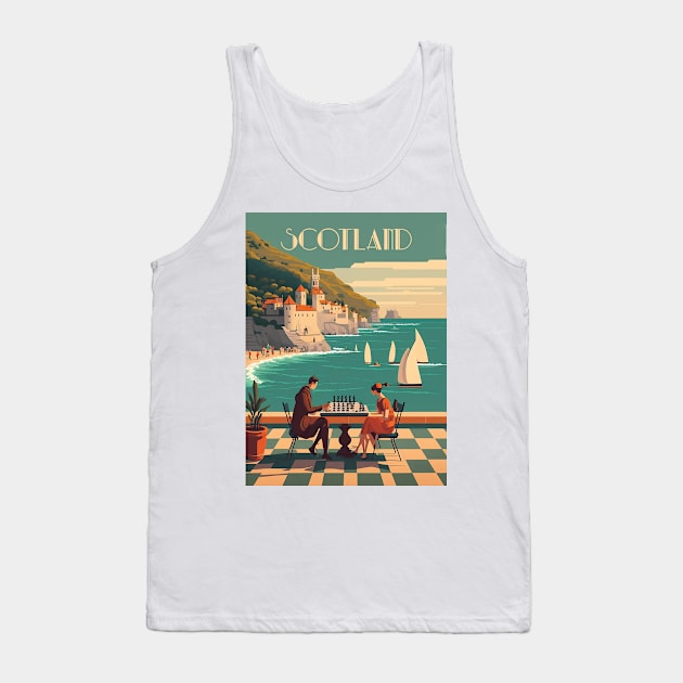 Scotland Coastline Chess Travel Art Poster Tank Top by OldTravelArt